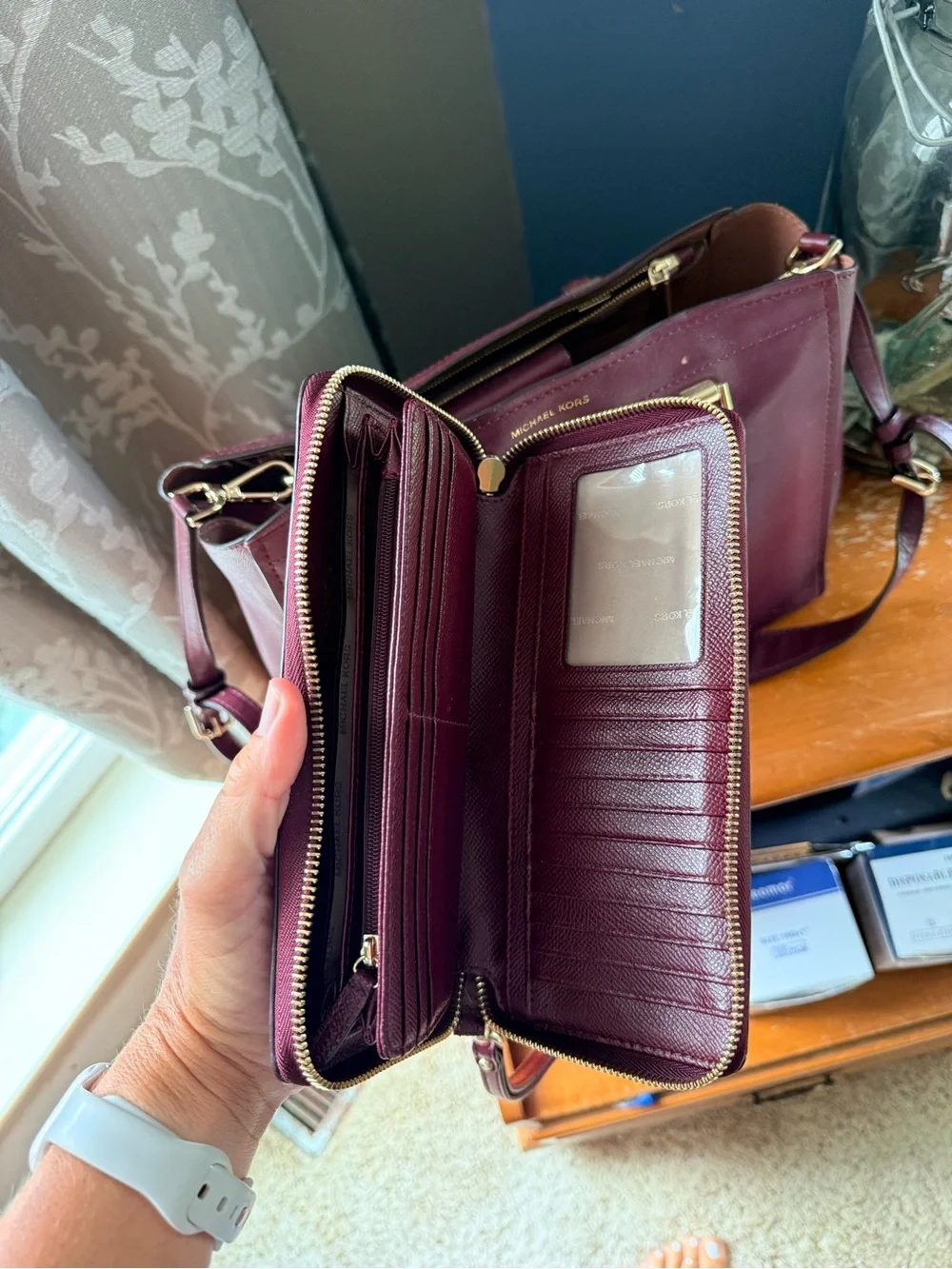 Michael Kors Plum Leather Satchel with Gold Hardware